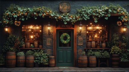 Charming Irish Pub Exterior with Greenery
