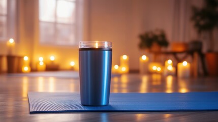 Yoga Mat with Water Bottle.