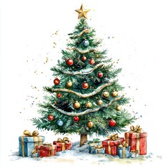 Beautifully Decorated Christmas Tree with Colorful Ornaments and Presents Ready for Holiday Celebration in a Festive Atmosphere