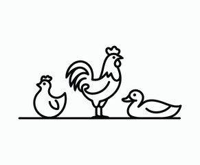 Clean Line Rooster and Duck Silhouette Vector Template
