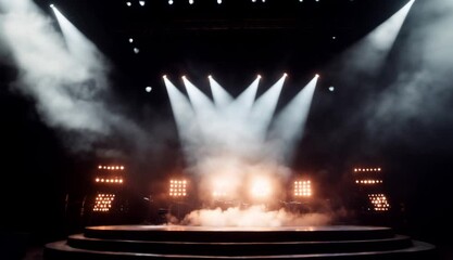 Dramatic Theater Stage with Bright Lights and Fog An Exciting Atmosphere for Captivating Performances and Unforgettable Entertainment Show