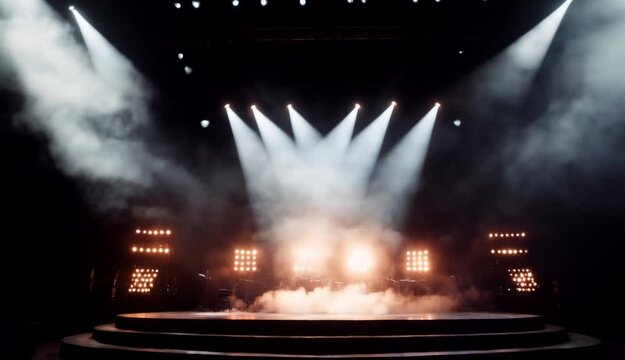 Dramatic Theater Stage with Bright Lights and Fog An Exciting Atmosphere for Captivating Performances and Unforgettable Entertainment Show