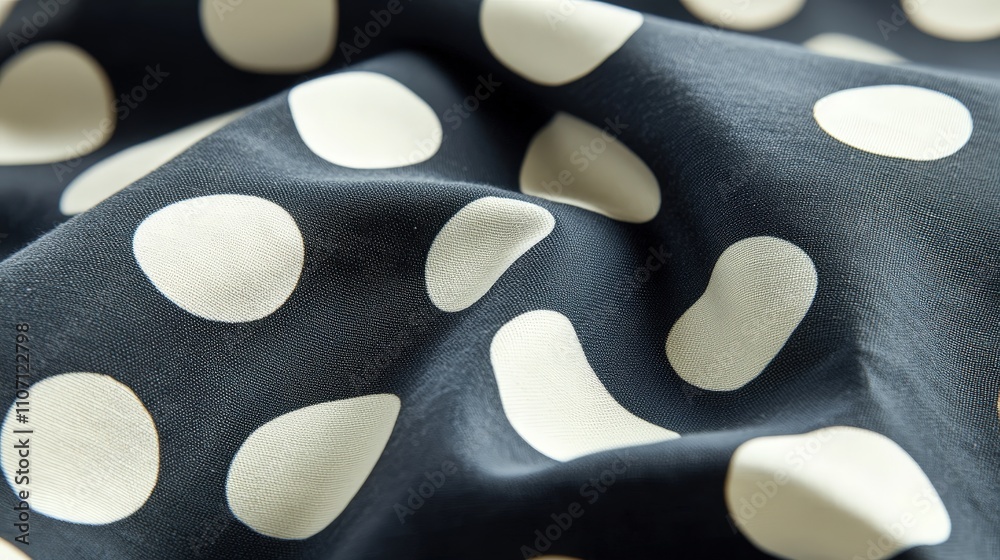 Poster a modern polka dot fabric pattern with irregularly placed dots in varying sizes, creating a dynamic 