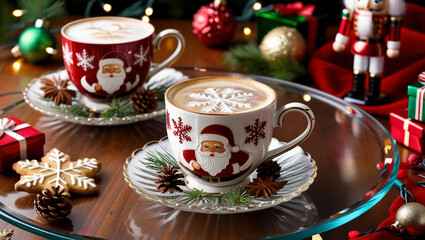 Fototapeta premium cup of hot coffee and christmas cookies