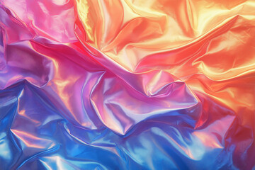 Obraz premium Vibrant waves of colorful silk fabric create a stunning abstract masterpiece in the light. Generative AI