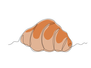 Abstract baked croissant, continuous single line art drawing sketch, logo