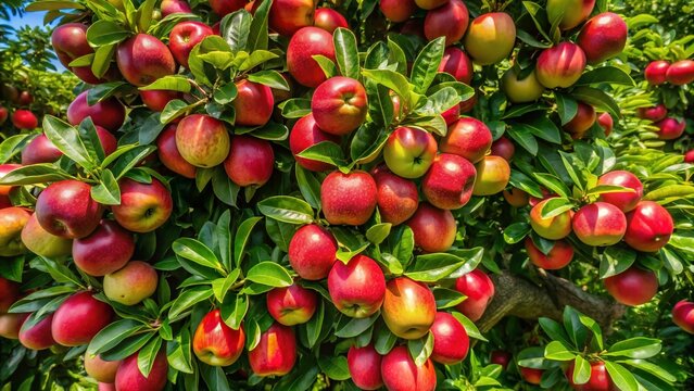 Aerial shot of young Java apples thriving in lush greenery, showcasing wax apples, rose apples, and vibrant tropical fruit cultivation in a picturesque landscape.