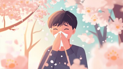 A person suffering from allergic rhinitis during the allergy season.
