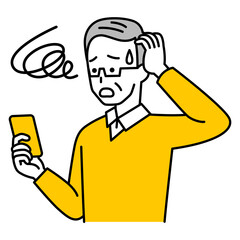 スマートフォンの操作でトラブルになる年配の男性