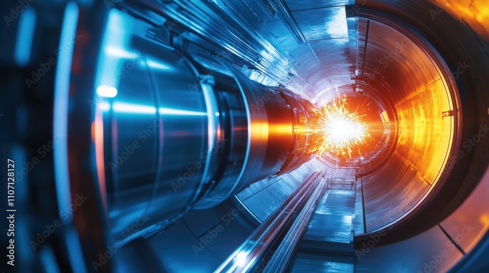 Poster a scientist using a particle accelerator to study subatomic particles.