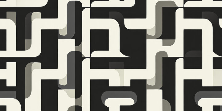 A minimalist geometric pattern featuring interlocking shapes in shades of black, white, and gray. The modern and sleek design is versatile for many uses.