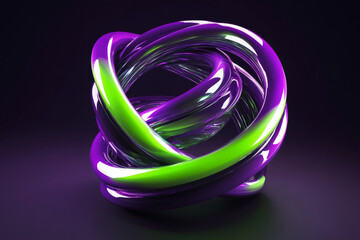 Abstract glowing helix, dynamic neon purple and green spirals twisting gracefully, futuristic and bold