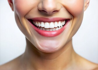 A radiant smile reveals pristine teeth and healthy gums, exuding joy and confidence in a clean, minimalist design that captures the beauty of a cheerful expression.