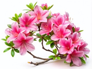Obraz premium Stunning Pink Blossoming Azalea Flowers on a Branch Isolated Against a Clean White Background for Elegant Floral Product Photography and Nature-themed Designs
