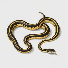 Fototapeta premium A colorful snake with black and yellow patterns, white isolated background.