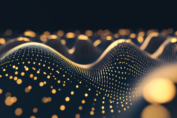 Abstract glowing sphere pattern, dynamic golden orbs radiating warm light in a dark expanse, elegant and radiant