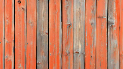 Fototapeta premium Textured orange painted wooden wall with vertical planks and rustic charm
