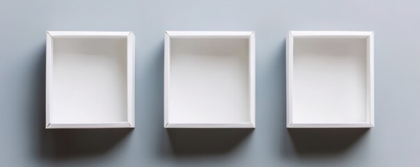 Blank paper sheets, picture canvas, wall displays isolated on gray background. Vector white posters with shadow format mockup. Plastic banners, labels set.new