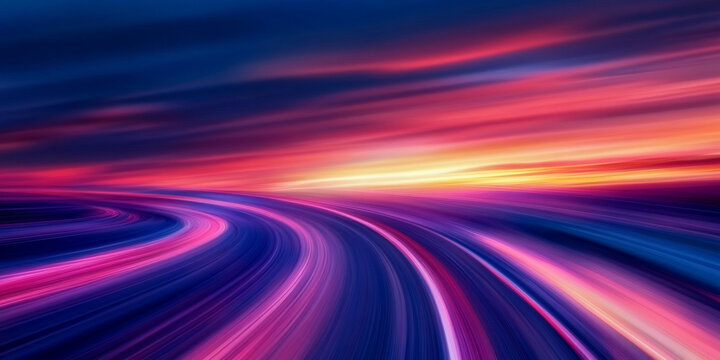 A dynamic racing track background with sleek curves, motion blur, and a dramatic sunset in the sky. The scene conveys speed, energy, and excitement, ideal for motorsport themes.