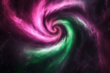 Obraz premium Abstract aurora swirl texture, dynamic pink and green lights dancing in a starry sky, serene and captivating