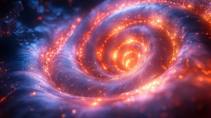 A vibrant spiral galaxy with glowing stars and cosmic dust, showcasing the beauty of the universe in stunning hues of blue and orange.