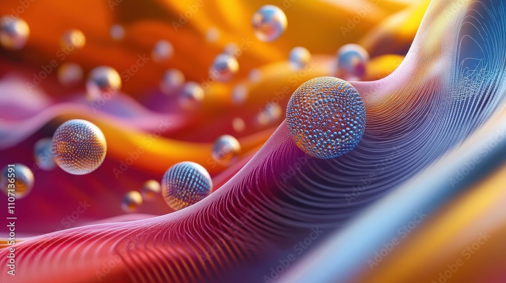 Poster a visual explanation of quantum mechanics with particles and wave functions