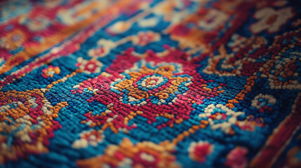 Fototapeta premium Bold geometric patterned textile design showcasing vibrant colors and intricate details in a close up view
