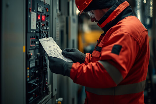 Professional technician conducts facility safety inspection