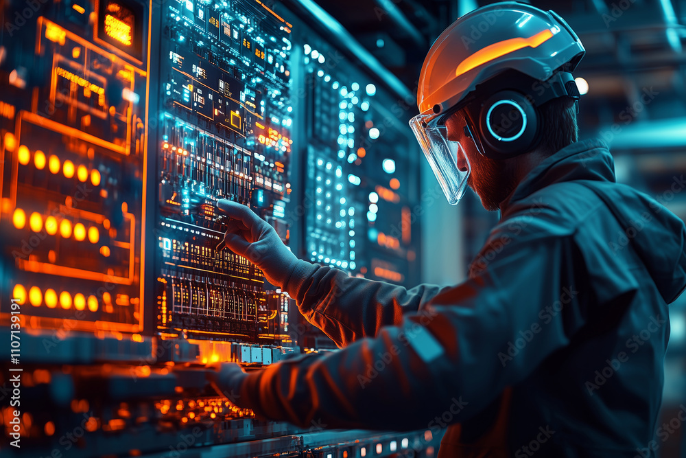 Aufkleber modern electrician working on advanced technology in a high-tech facility