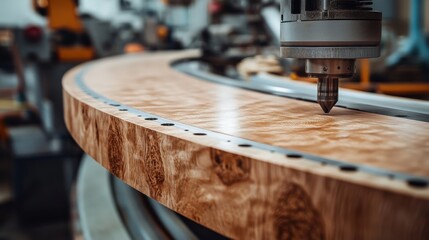 Obraz premium Soft-focus automated woodworking tools in the process of crafting a custom cabinet