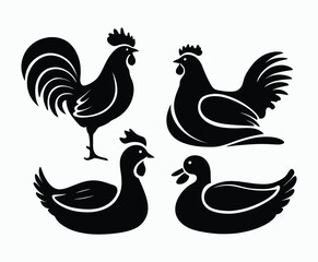Fototapeta premium Minimalist Poultry Silhouettes Vector Collection