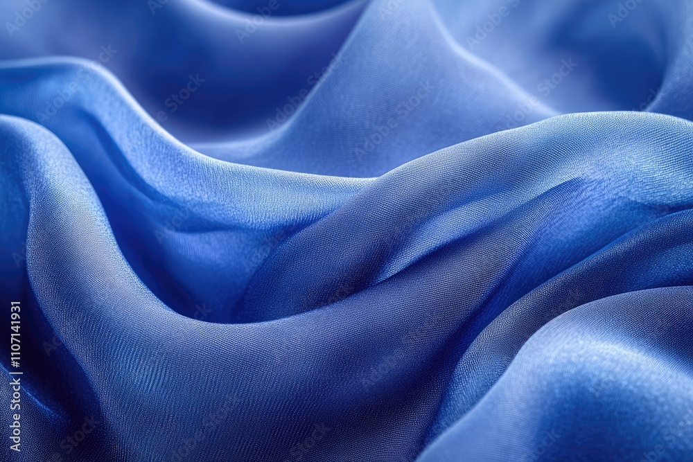 Poster elegant blue silk fabric flowing smoothly, creating soft waves