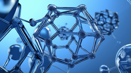Exploring molecular structures in a vibrant blue environment highlighting their intricate designs and properties