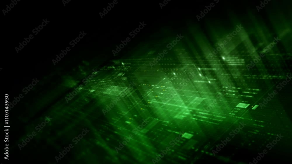 Leinwandbilder Futuristic network simulation blending AI, quantum physics, and deep learning, with a particle matrix analyzing data in a sleek, HUD-style interface