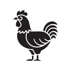 Black Rooster Silhouette Vector Illustration Isolated on White