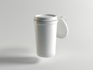 White plastic jar with a flip top lid on a white background.