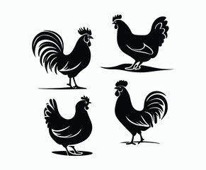 Fototapeta premium Simple Rooster Silhouettes Vector Collection