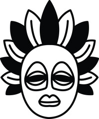 A black and white mask with a face and eyes