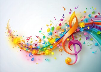 A vibrant abstract composition, brimming with whimsical musical notes and a charming treble clef, dances together in a harmonious burst of color and creativity.
