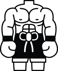 A cartoonish drawing of a man with a boxing glove and shorts on