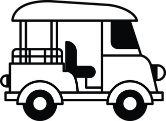Illustration of a tuk tuk in line art style
