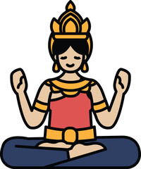 A woman is sitting cross legged with her hands on her knees