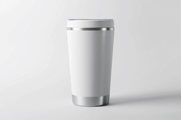 White Stainless Steel Tumbler with Silver Accents on a White Background.