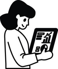 A woman is holding a tablet and smiling