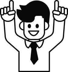 A cartoon man with a shirt and a black tie is holding up two fingers