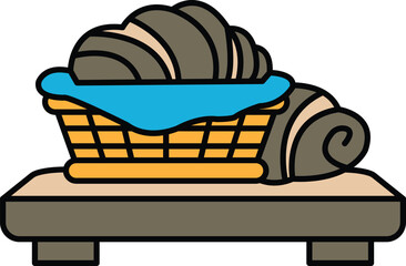 Illustration of Croissants and breads in a basket in line drawing style