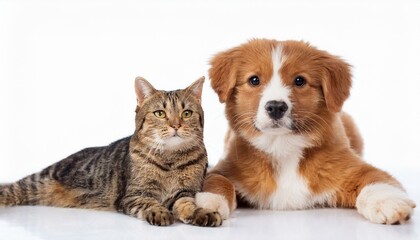 Obraz premium Dog and cat on isolated white background