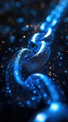 A glowing blue chain link set in a dark background, representing blockchain technology, security, and decentralized digital networks. AI generated.