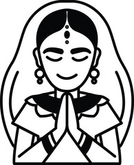 A woman in a black and white dress is praying