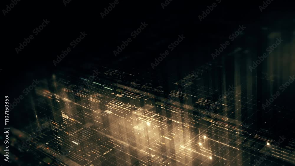 Aufkleber Futuristic network simulation blending AI, quantum physics, and deep learning, with a particle matrix analyzing data in a sleek, HUD-style interface